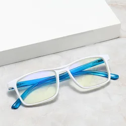 Men's Square Reading Glasses White Blue Frame Anti Blue Light Presbyopia Eyeglasses for Daily UseSimple Rectangle Readers