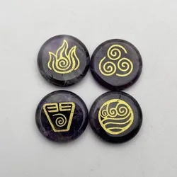 Amatistas piedra natural griega 4 elementos fuego agua suelo viento curación y recuperación Reiki energía símbolo 4pc encanto adornos