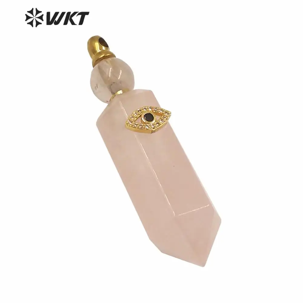 WT-P1603 Colored Charm Hexagona Spirit Point Pink Crystals Stone Perfume Bottle Women Fashion Gold Turky Eye Accessories Pendant