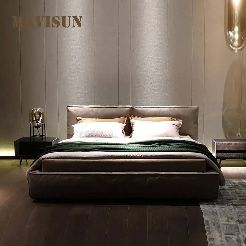 

Simple Modern Master Bedroom Technology Cloth Wedding Bed Upholstered Design Double Bed For Large Villa High-End Home Furniture