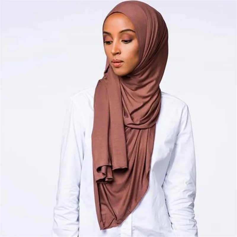 Solid Cotton Jersey Hijab Scarf Women Muslim Veil High Quality Stretch Headband Women's Scarves Plain Turban Solid Premium Stole