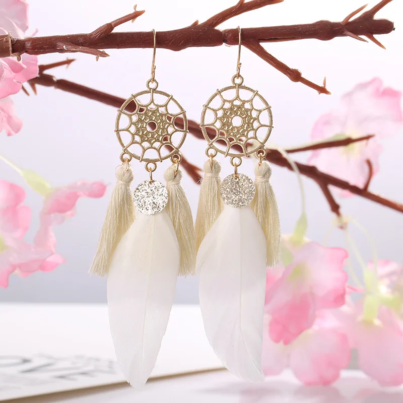 Dreamcatcher Vintage Boho Feather Tassel Earrings Fashion Jewelry Boucles D Oreille Femme 2023 Dangle Earrings for Women Party