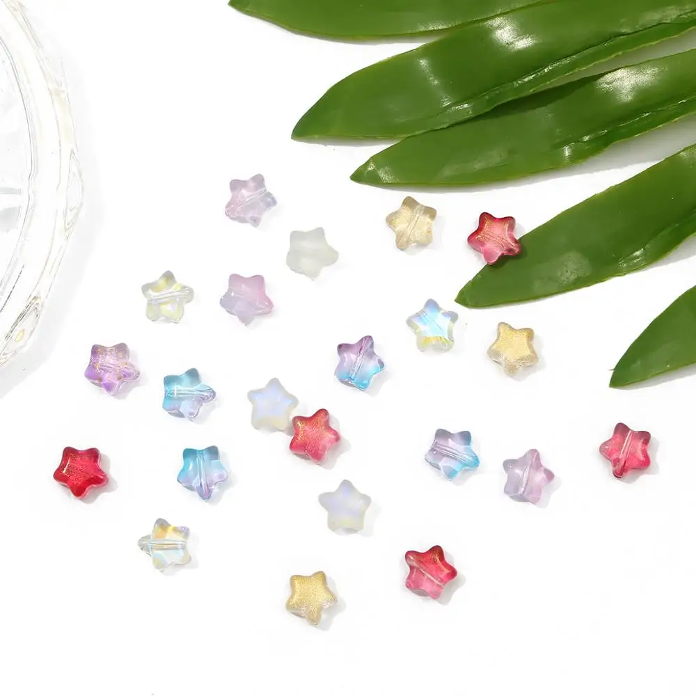 10 pcs/lot 8mm Five-pointed Star Multicolor Glass Beads Straight Hole DIY Beaded Bracelet Necklace Earrings Material Accessories