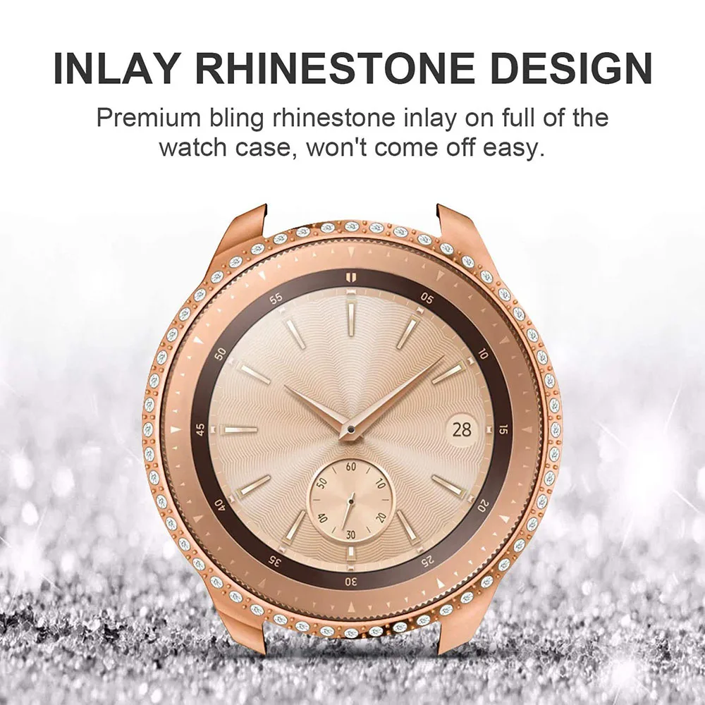 サムスンギャラクシーウォッチ用ダイヤモンドケース,ラインストーンと光沢のあるクリスタル,女性用,46mm,42mm