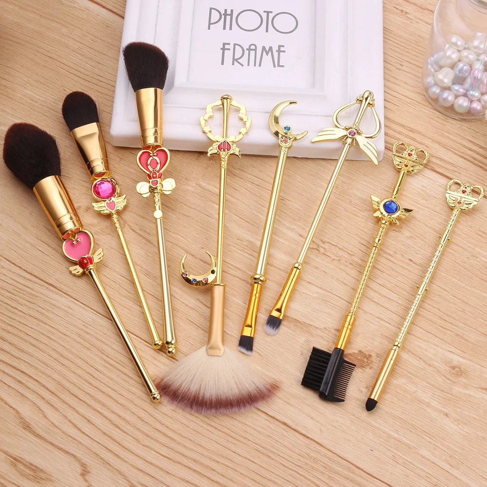 Sailor Moon Cosplay Cosmetic Makeup Brushes Set 8pcs Tools Kit Eye Liner Shader Foundation Powder Natural-Synthetic Pink Hair