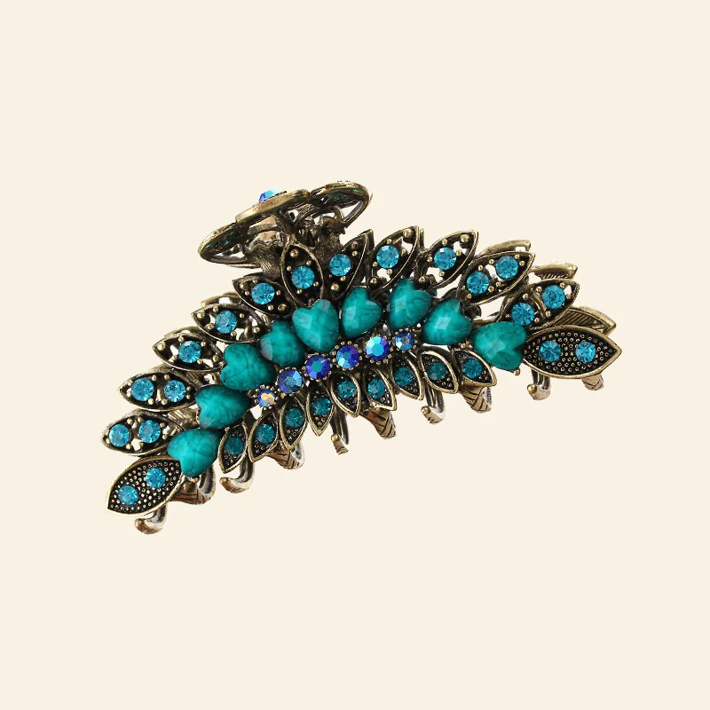 Morkopela Big Metal Hair Claw Jewelry Vintage Flower Hair Claws Crab Women Banquet Rhinestone Hair Clip Accessories