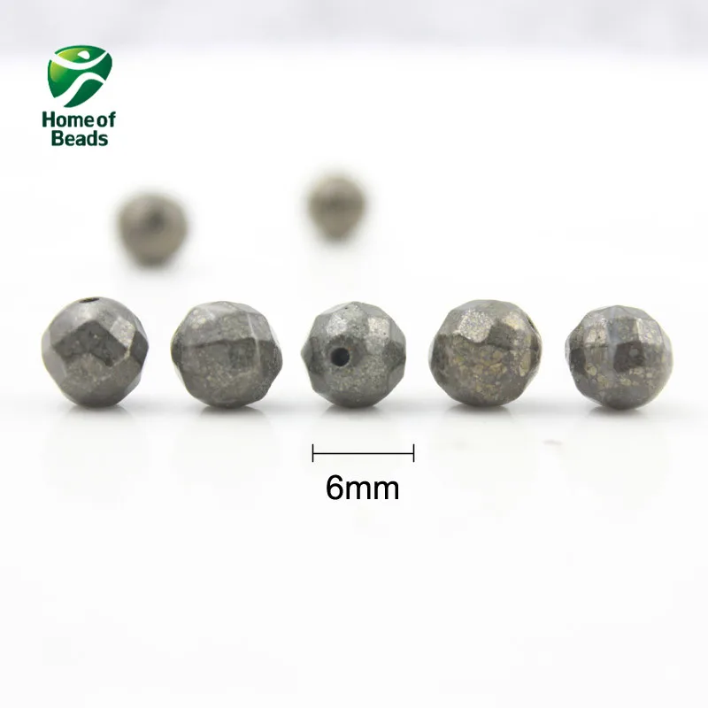 Natural Stone Iron Pyrite Faceted Round Loose Beads 2 3 4 6 8 10 MM Sizes (Sell By Strand) HTK1003