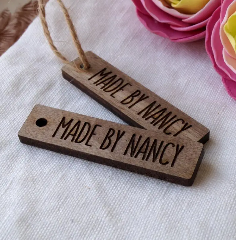 Product tags, wooden tags, personalized product tags, hang tags, custom tags, wooden labels, laser cut und engraved tags, your t