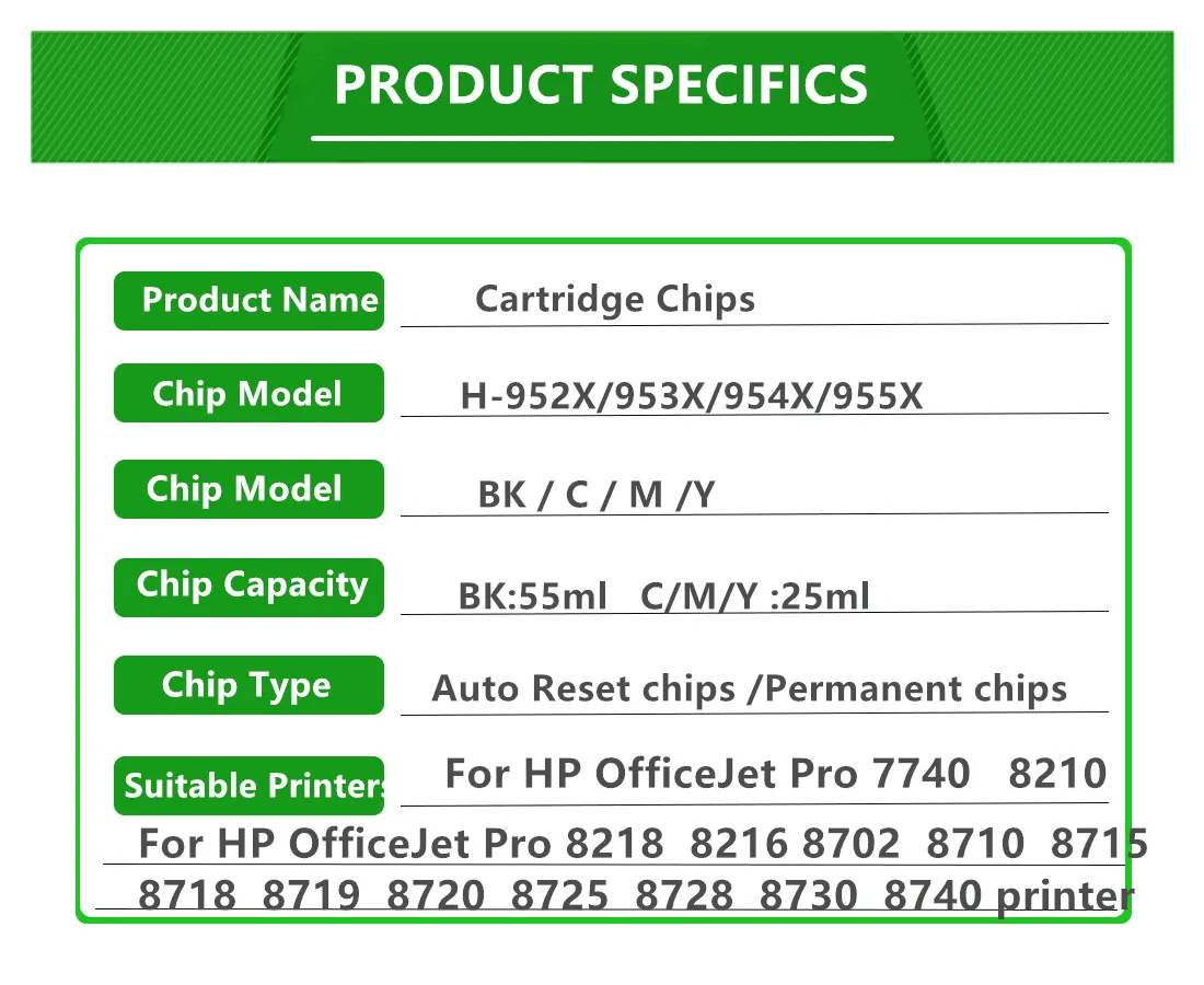 Cartucho de tinta recargable para impresora HP Officejet Pro, 955, 7740, 8210, 8702, 8710, 8720, 8725, 8730, VB.4, nuevo Chip ARC, 8740, 955X