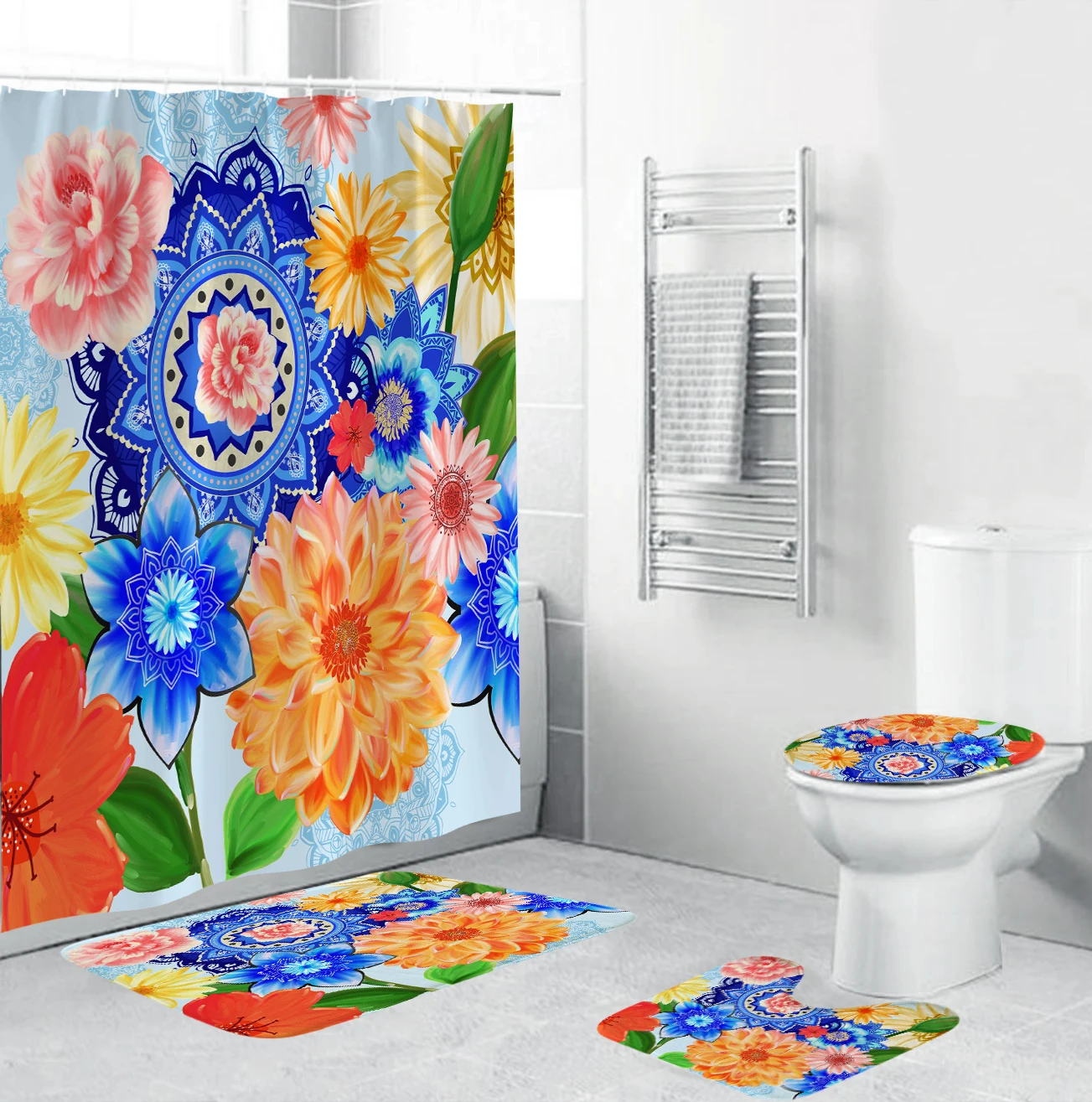 Sunflower Printed Shower Curtain Flower Waterproof Bathroom Curtain Set with Hook Home Decoration Cortinas De Baño 180x200cm