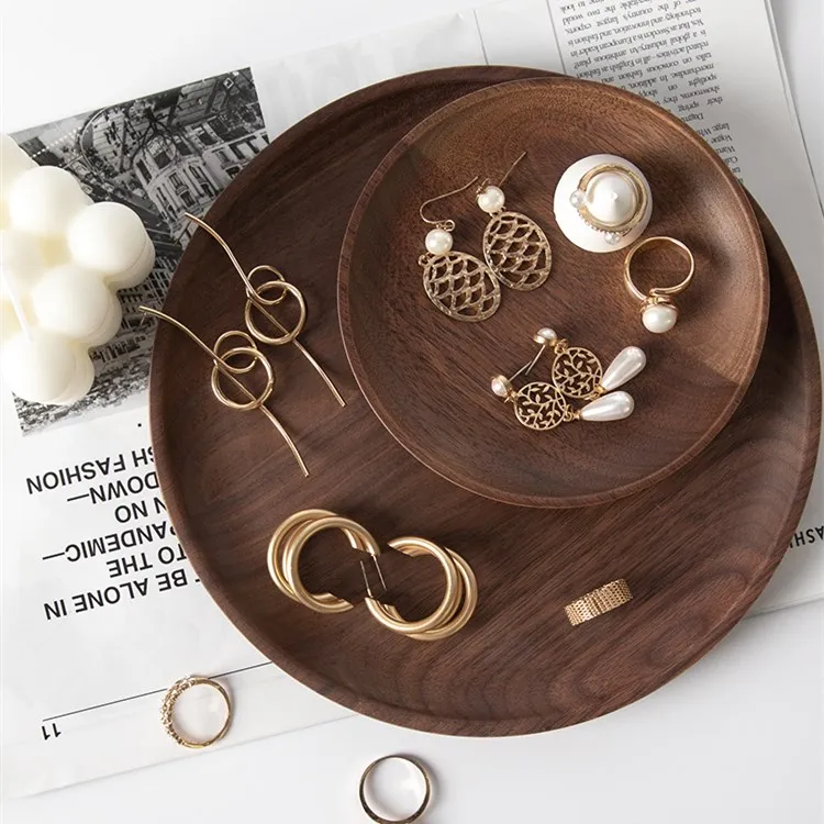 

Solid Wood Black Walnut Jewelry Display Tray Rings Earrings Display Plate Jewellery Display Holder