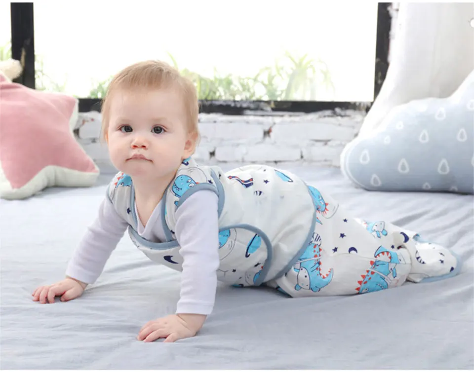 Baby Sleeping Bag Wearable Blanket Newborn Swaddle Wrap Sack Gauze Bamboo Cotton Spring 1Tog Sleep Bag Changing Diaper 0-24M