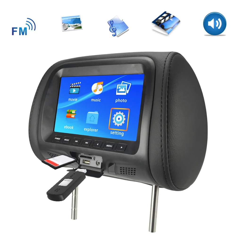 Universal 7 Inch Car Headrest Monitor Rear Seat Pillow Entertainment Multimedia 13 18cm Headrest MP4 MP5 Player