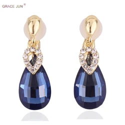 7 Colors High-grade Rhinestone Crystal Tear Drop Shape Clip on Earrings No Pierced for Women Wedding Luxury No Hole Earrings New