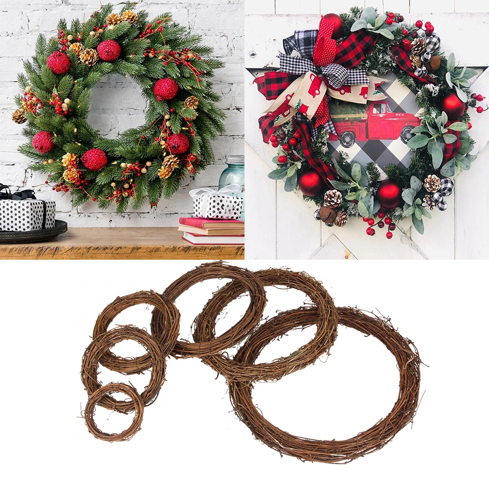 1set Christmas Wreath Natural Rattan Pine Branches&Berries&Pine cones for DIY Christmas Wreath Supplies Home Door Decoration