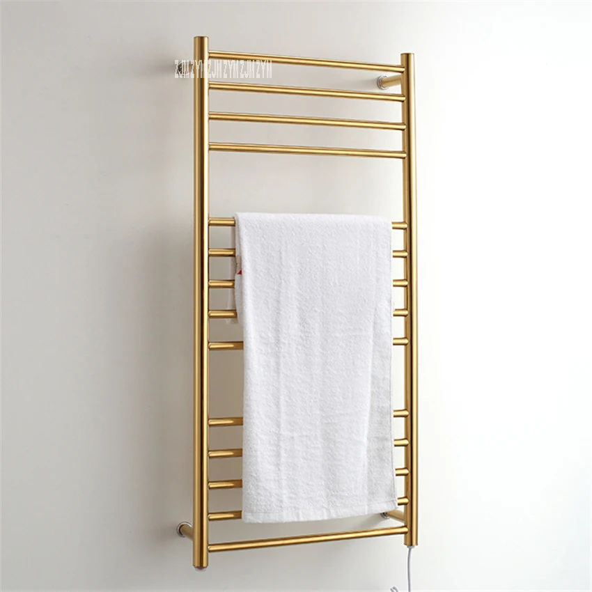 9006 Bathroom 304 Stainless Steel Gold Heated Towel Warmer Waterproof Grade Ip56 Electric Heating Towel Rail Rack 162W 110V/220V