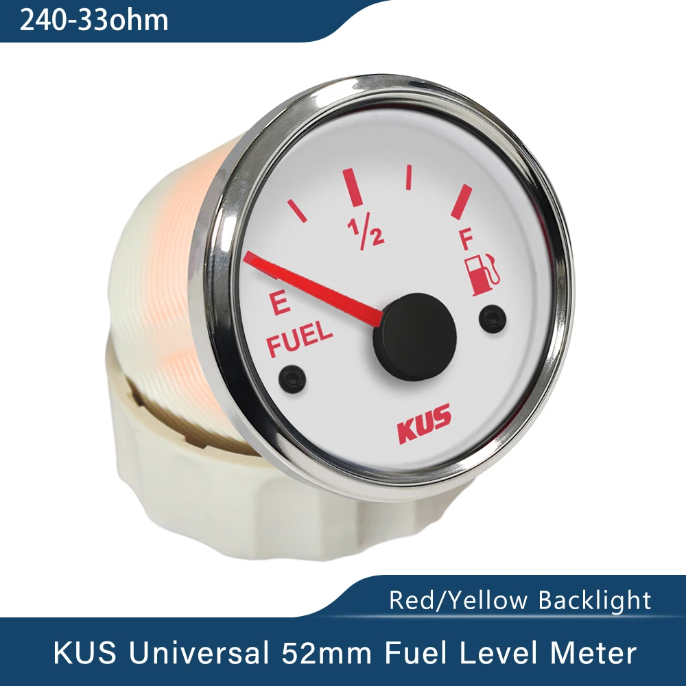 KUS 52mm Fuel Level Gauge Meter Indicator 0-190ohm 240-33ohm With Red Yellow available Backlight 12V/24V For Car Boat Truck