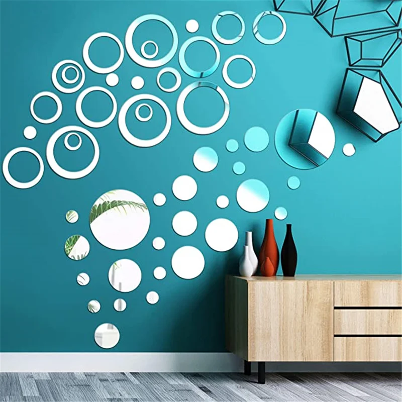 24/10PCS 3D Mirror Wall Sticker Round Love Acrylic Wall Sticker TV Background Living Room Home Bathroom Decoration Stickers