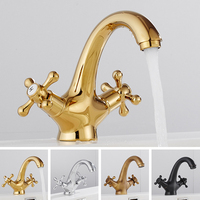Bathroom Basin Faucet Brass Double Handle Antique Basin Hot and Cold Mixer Water Tap Kitchen Bathroom Basin Sink Mixer Faucets