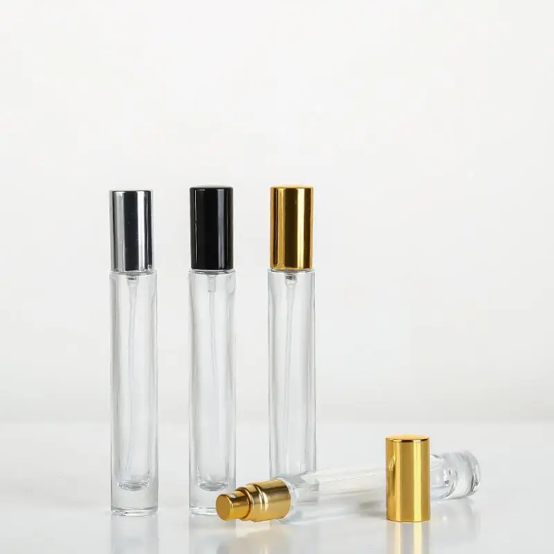 

Refillable Empty Thick Bottom 10ml Transparent Round Glass Spray Perfume Bottle With Silver Black Gold Cap LX2666