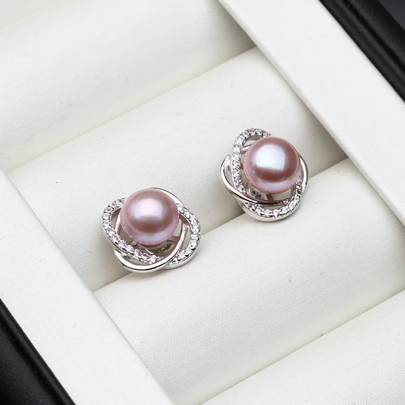 Echte Halskette-Ohrring-Sets aus 925er-Sterlingsilber für Damen, klassische Hochzeit, natürliche Perlen-Anhänger-Sets, Weiß, Schwarz, Grau, Geschenk – Detail 9