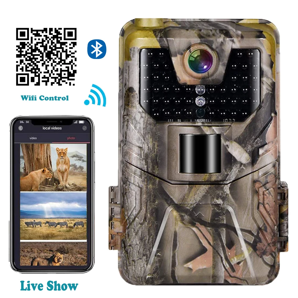 

Wifi APP Bluetooth Control Trail Camera Live Show Stream Hunting Cameras WIFI900PRO 30MP 4K Wildlife Night Vision Photo Traps