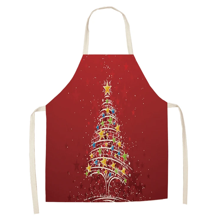 Christmas Decorations Santa Claus Red Sleeveless Apron Cotton and Linen Kitchen Apron Women\'s Home Cooking Barbecue Bib Apron