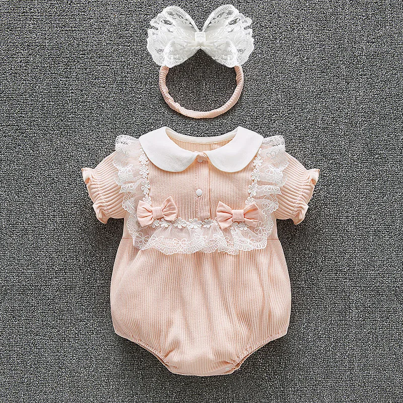 Summer Short Sleeve Newborn Baby Girl Rompers Princess Lace Girls Jumpsuit Clothes