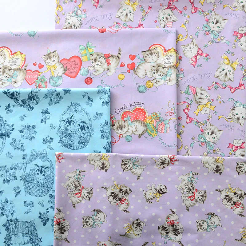 60 Counts Combed Cotton Fabric By The Meter Sew Clothes Dress Home Textile Fabrics Cute Cat Printed Tissu For Sewing Needlework