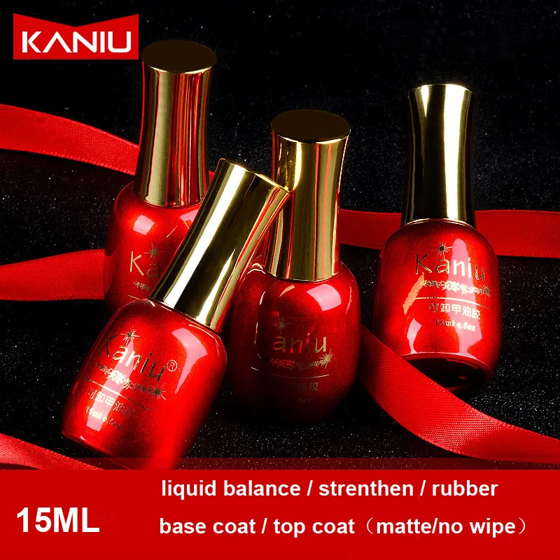 KANIU 15ml UV Nail Primer Base Coat Top Gel No Wipe Matte Frosted Rubber Top Coat UV Polish Nail Reinforcing UV Lacquer