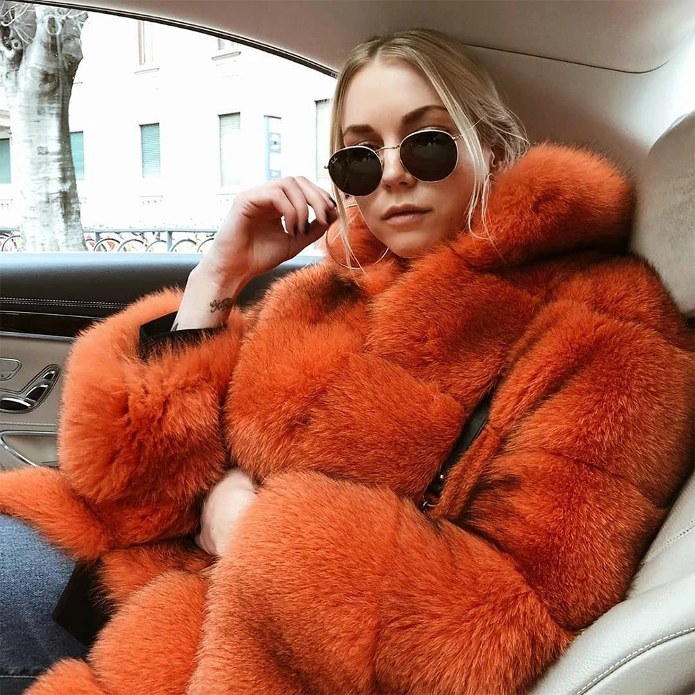 

TOPFUR Top Fashion Orange Coats Real Fur Coat Natural Fox Fur Coat Luxury England Style Thick Warm Winter Woman Slim Wrap Coat