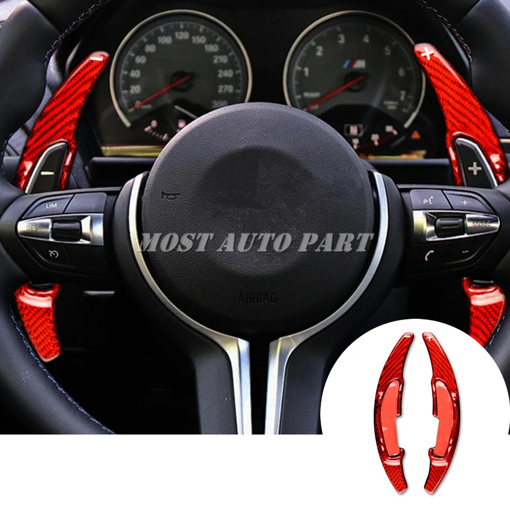 Real Carbon Fiber Paddle Paddle Shift Steering Wheel Shifter Extension For BMW X5M X6M F85 F86 2014-2018  Red/Black