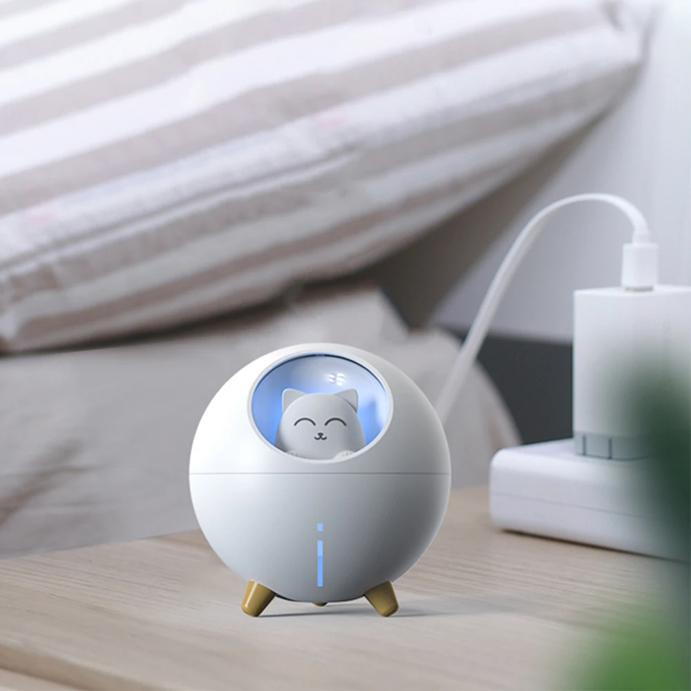 Śliczne Planet Cat nawilżacz powietrza ultradźwiękowy dyfuzor zapachowy z romantyczny kolor światła LED USB Mini Humidificador Diffusor Fogger