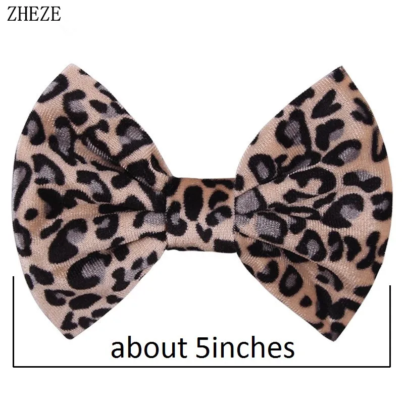 2Pcs/Lot NEW 5\'\' Smooth Leopard Velvet Kids Bows With/Without Clips Autumn&Winter Hair Accessories For Headband