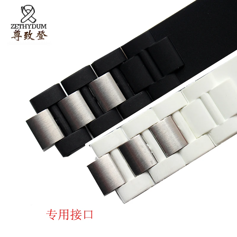 20 * 10mm For Cartier 21th Century Raised Mouth Silicone Watch Strap  Watch Black and White Watrproof Watch Chain