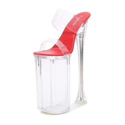Fashion Nightclub Pole Dancer Sandals Authentic Women's Shoes Sexy 26CM Super High Thin Heels Transparent Platform 11 Inch Pumps