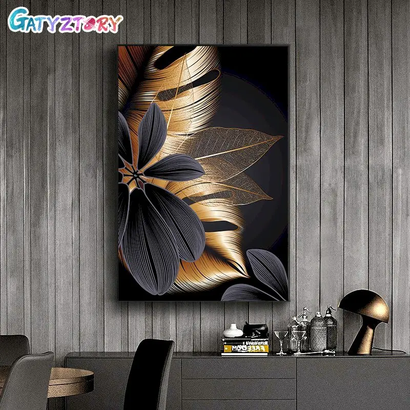 

GATYZTORY Paint By Numbers For Adults Kids Golden Leaf Picture Drawing Landscape Coloring On Canvas Home Decor Modern Art