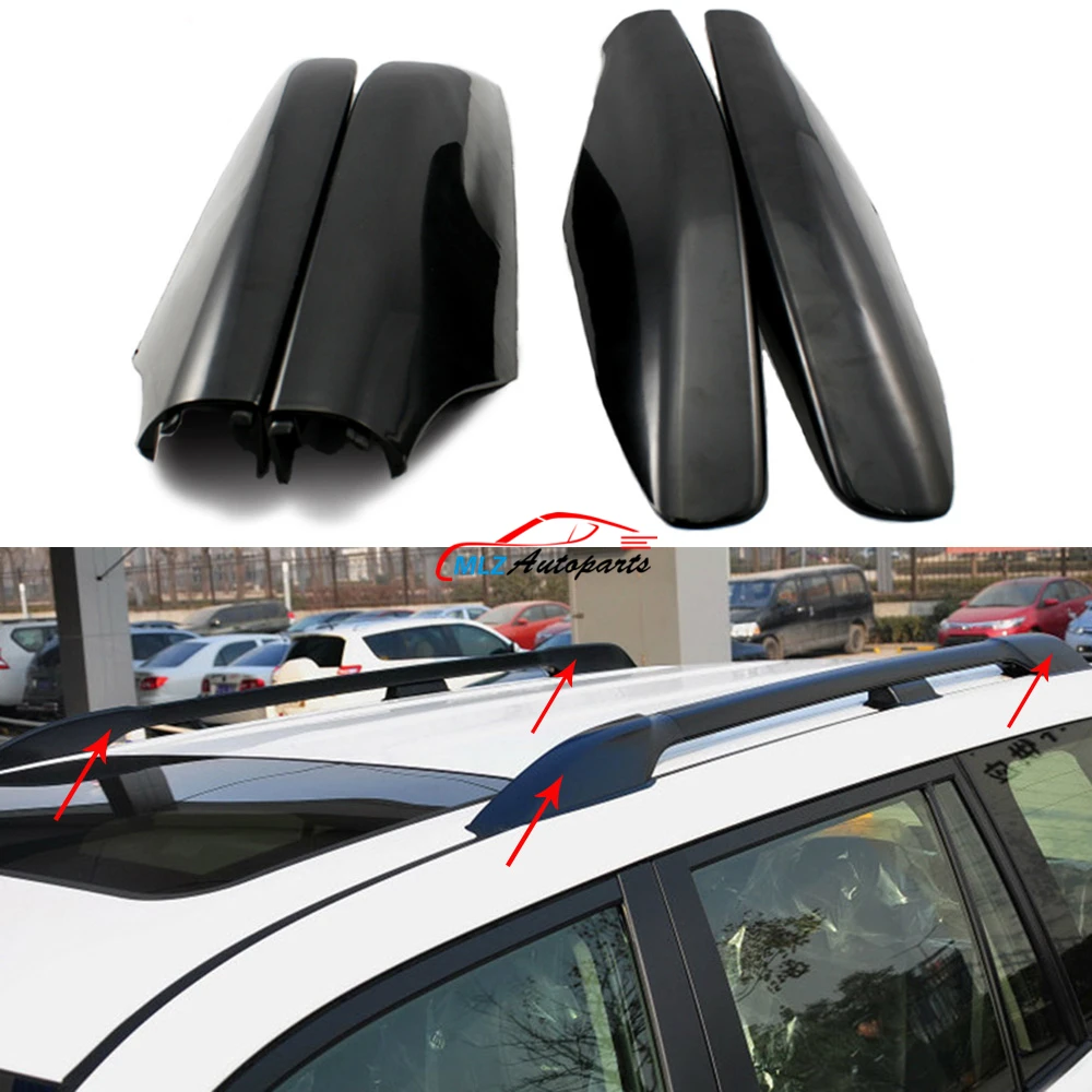 Black ABS Roof Rack Bar Rail End Protection Cover Shell 4PCS For Toyota Land Cruiser Prado Fj120 2003 - 2009