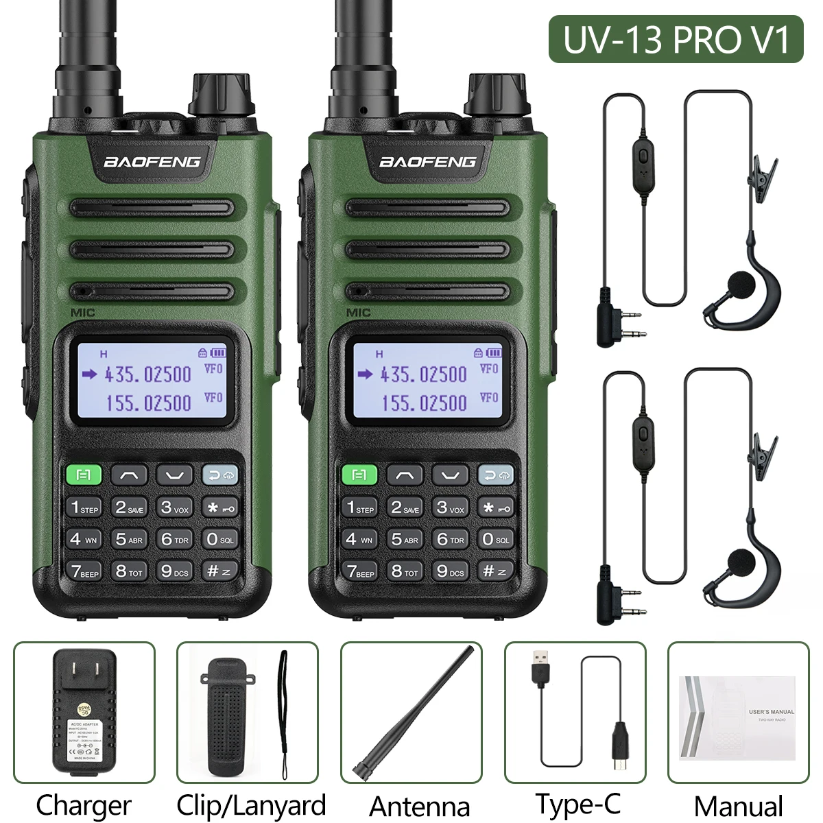 ¡Arriba! Walkie Talkie impermeable UV13 Pro V2 10W UHF/VHF de doble banda UV13PRO con Cable tipo C actualización de Radio bidireccional UV-10R, 2 uds.