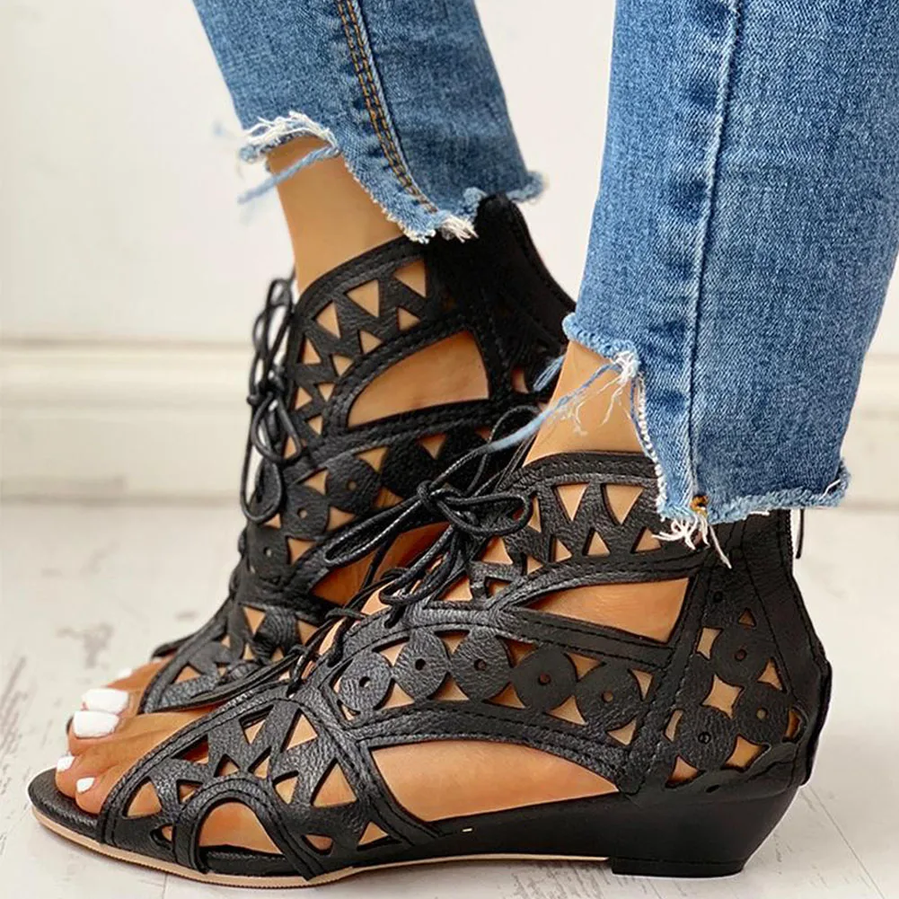 Doratasia 2020 wholesale plus size 43 shoelaces gladiator summer boot sandals woman leisure wedge heel comfort women shoes