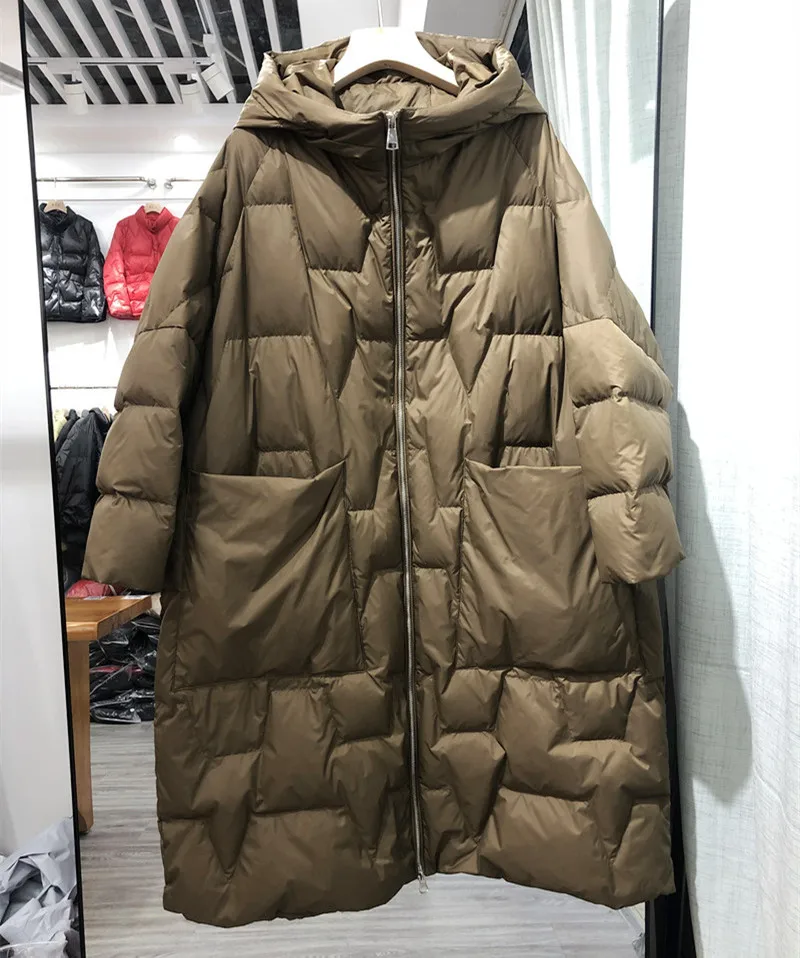 Fashion loose grid women winter jacket outdoor windproof anti-static warm hooded collar female long parkas red black beige brown