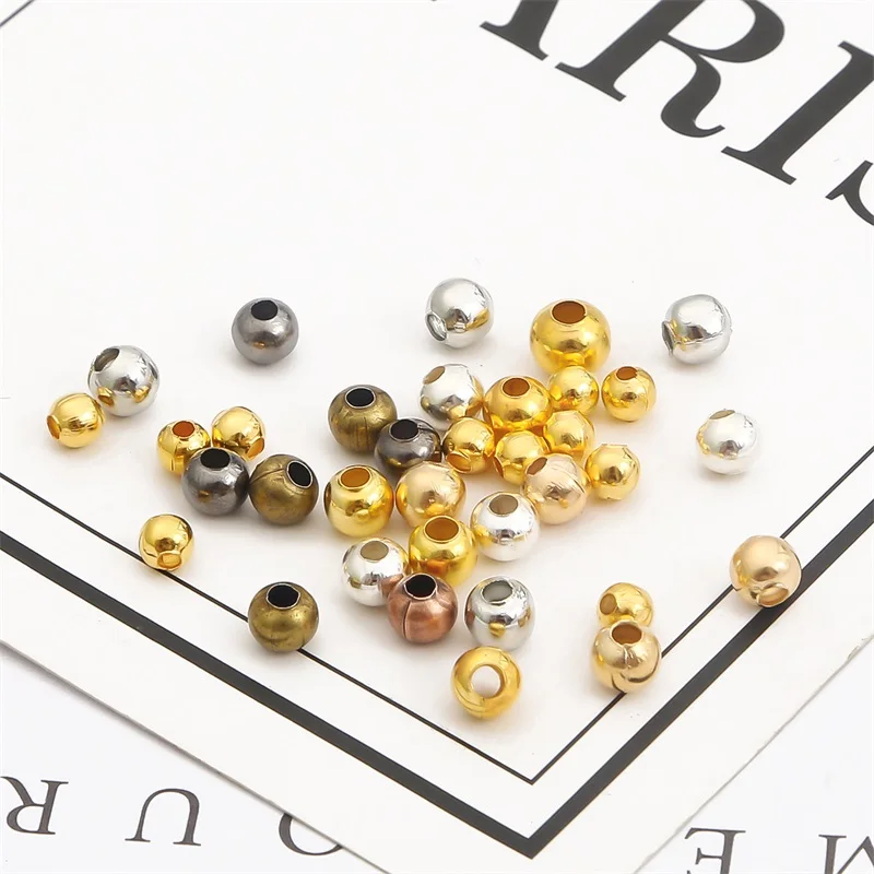 Jewelry Findings Gold/Copper/Brass/Silver color Metal Beads Ball Round Loose Spacer Beads For Jewelry Making