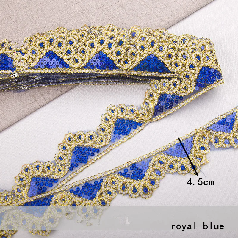 9Yard Sequin African Lace Paillettes Mesh Fabric Material Ribbon Braid Trim Sew Dance Cloth Curtain Accessory Gold 4.5CM