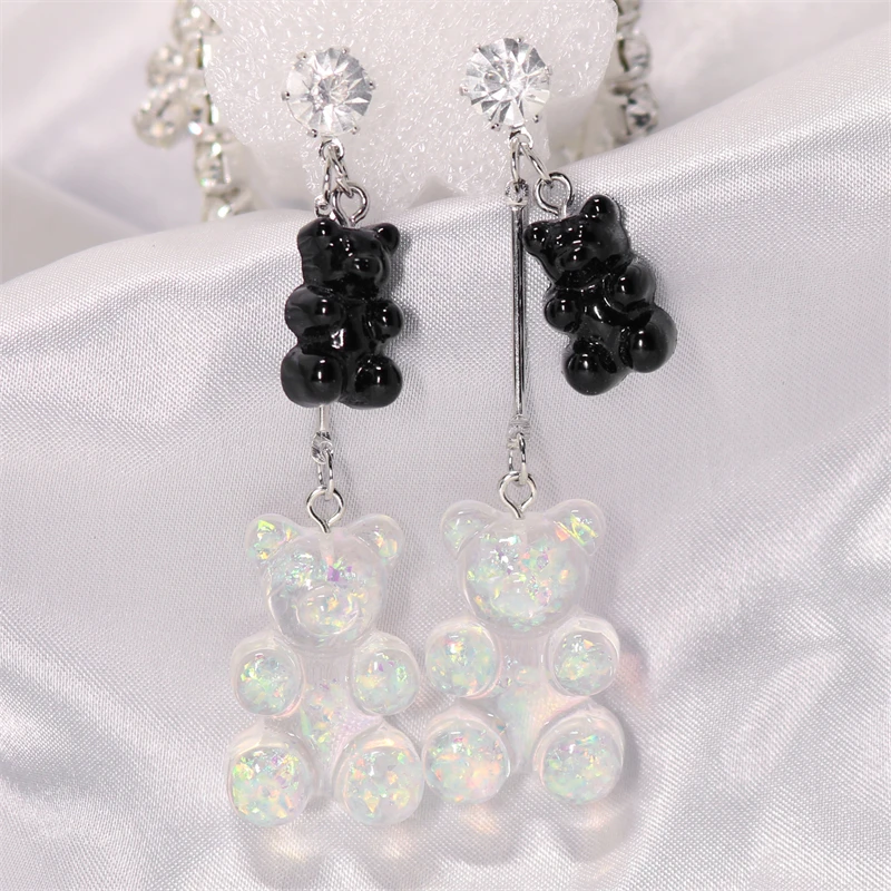 New Fashion Sequins Resin Gummy Big Bear Long Dangle Earrings Women Girl DIY Cartoon Animal Bear Earrings Creative Drop Jewelry