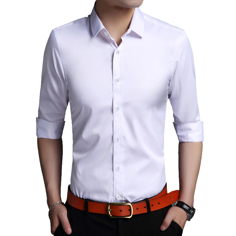 High Quality Men\'s Dress Shirt White Long Sleeve Business Wedding Slim Fit Cotton Office Wearing Royal Blue Shirts Men 5xl-s