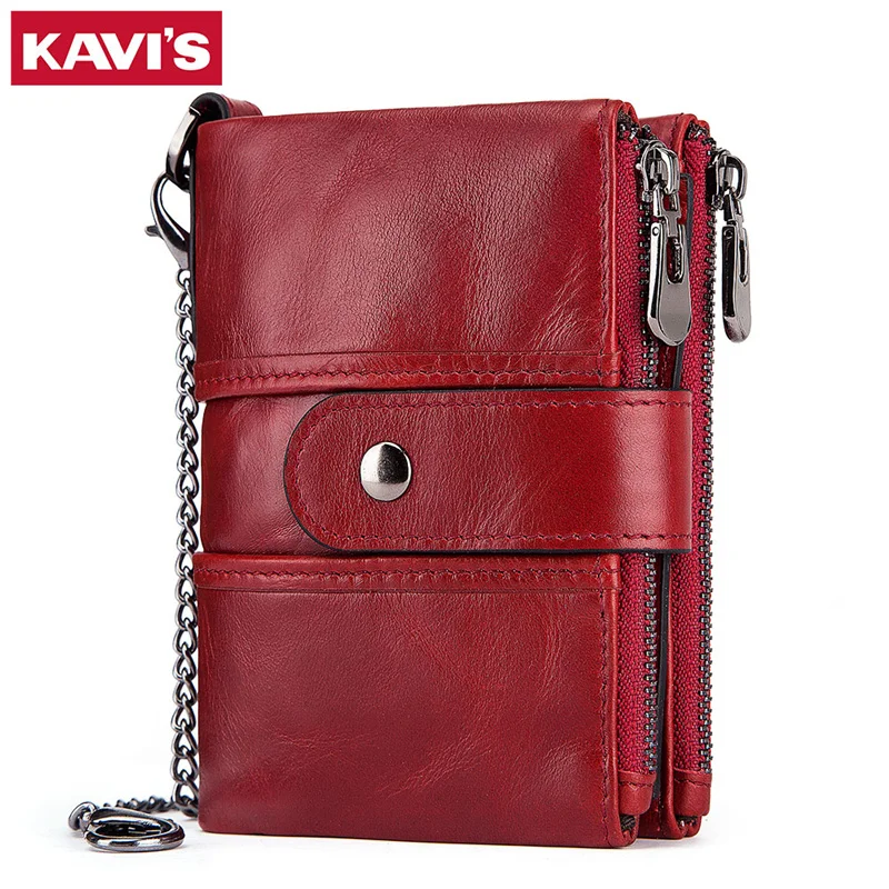 KAVIS Rfid 100% Genuine Leather Women Wallet Female Portomonee Coin Purse Short Male Money Bag Quality Designer Male Card Small