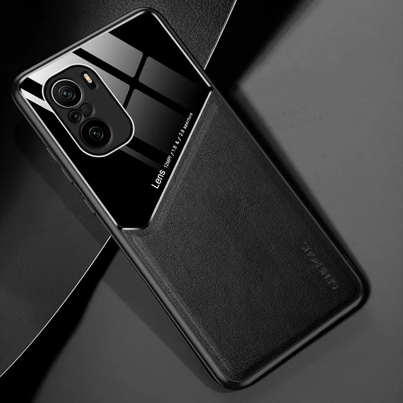 Leather Texure Pixleglass Phone Case For Pocophone Poco F3 F 3 PocoF3 5G 2021 Soft Silicone Car Magnetic Holder Bumper Coque