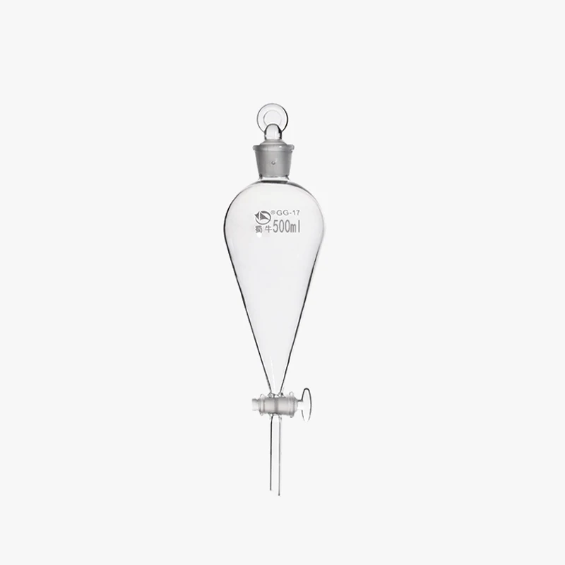 2pcs/lot Lab 500ml glass pear-shaped Separating Conical Funnel With Glass Ground-in piston Laboratory Glassware