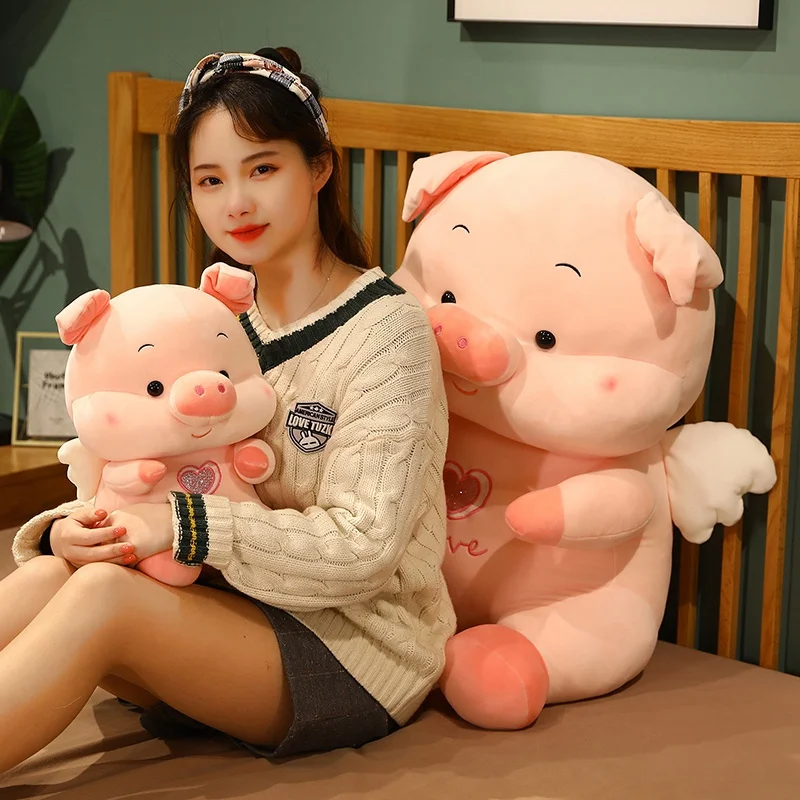 Cute Sitting Pig Plush Toys Soft Stuffed Angel Piggy Plush Doll Kawaii Pillow For Children Girl Lover High Quality Birthday Gift