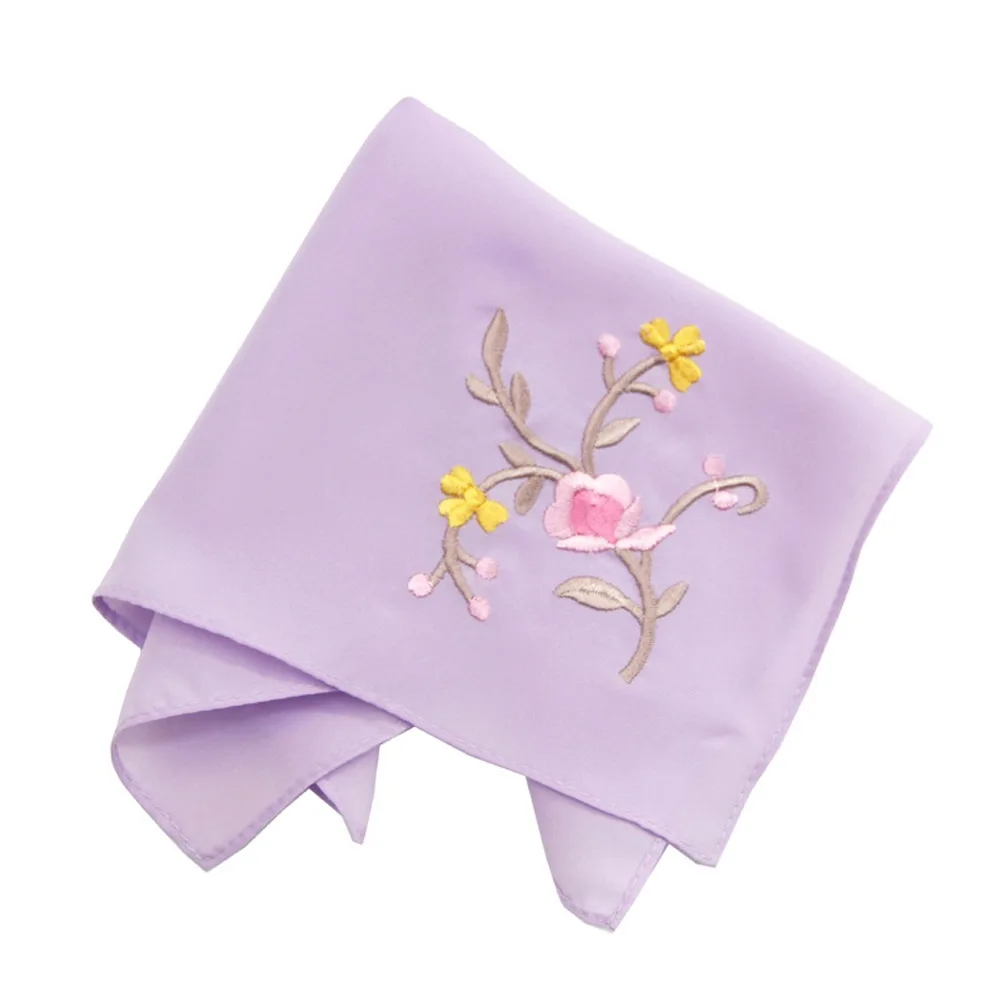 2 pçs feminino hankies bordado flor hanky floral sortido senhoras menina lenço tecidos acessórios roxo